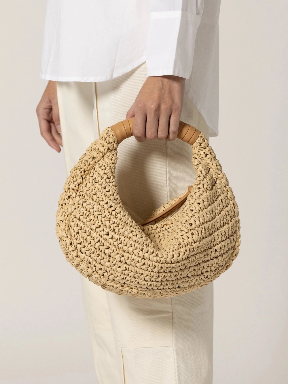 Cleobella Woven Crochet Hobo Bag in Beige-Tan